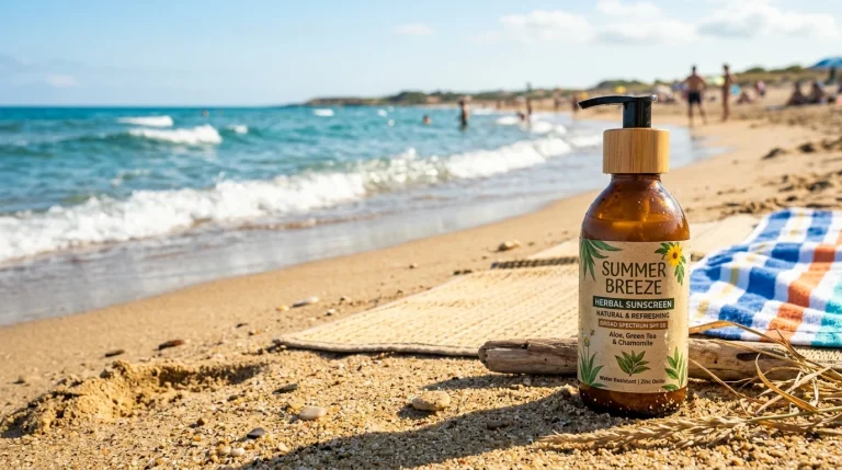 Opalovací krém Helios Herb s přírodními bylinnými výtažky na pláži
